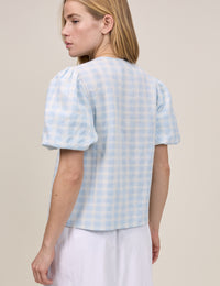 Blue Gingham Puff Sleeve Brooke Top