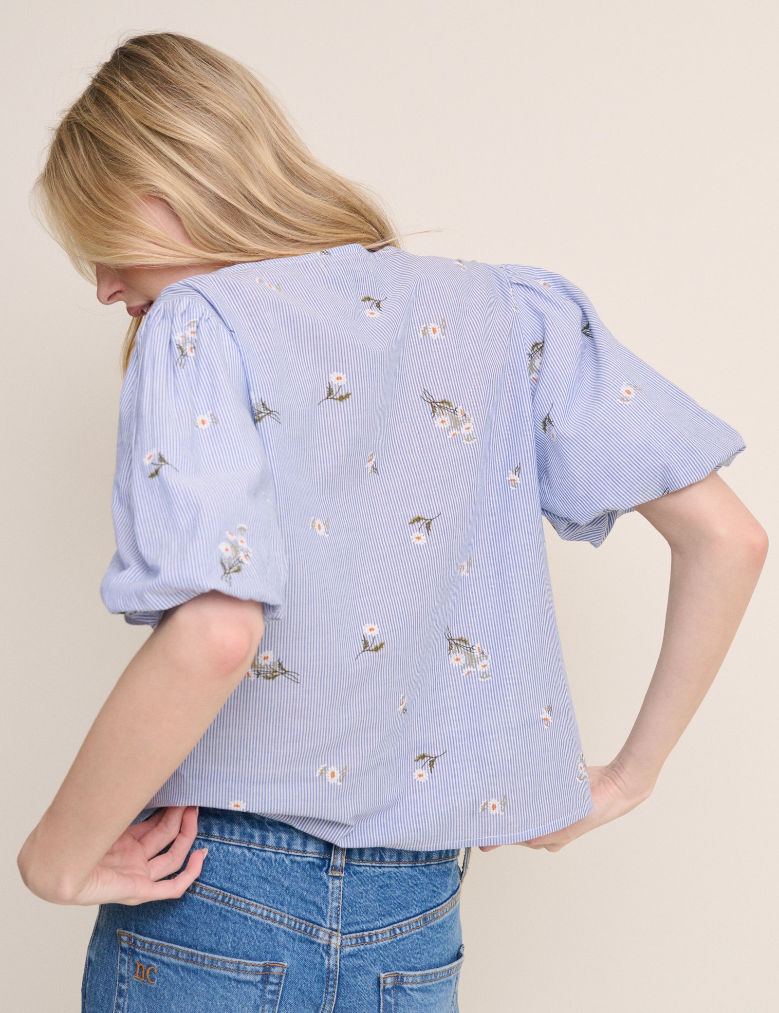 Blue Ditsy Floral Puff Sleeve Top