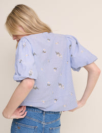 Blue Ditsy Floral Puff Sleeve Top