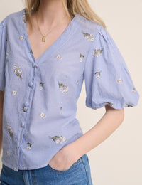 Blue Ditsy Floral Puff Sleeve Top