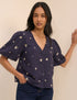 Navy Floral Embroidered Puff Sleeve Top