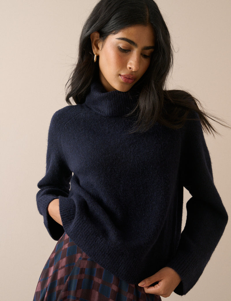 Navy Roll Neck Oversized Jumper
