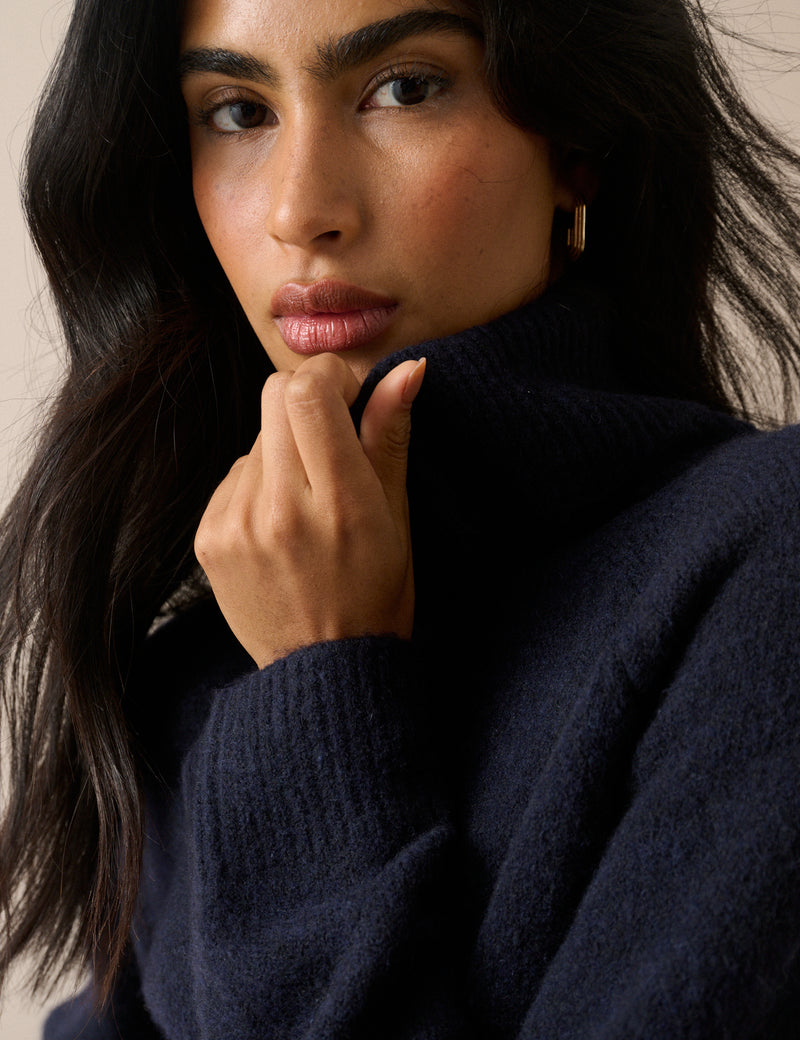 Navy Roll Neck Oversized Jumper