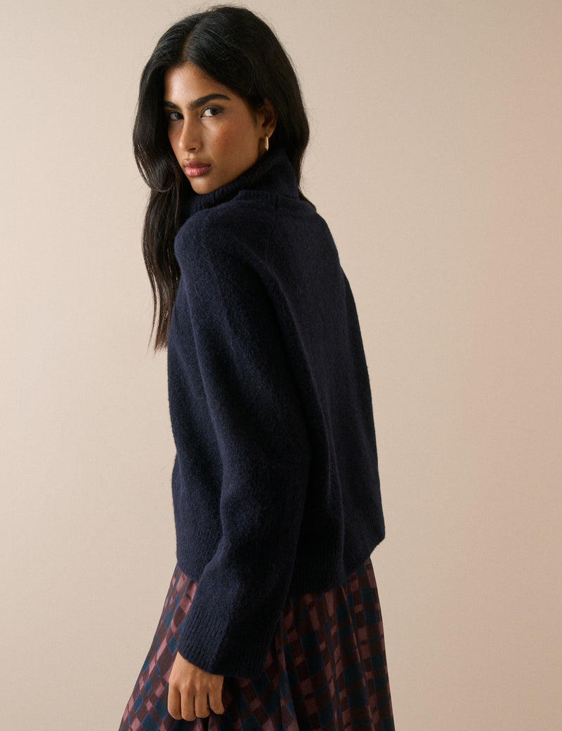 Navy Roll Neck Oversized Jumper