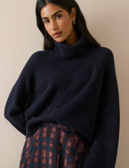 Navy Roll Neck Oversized Jumper