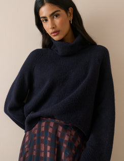 Navy Roll Neck Oversized Jumper