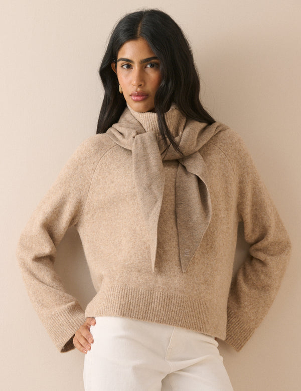 Oatmeal Marl Roll-Neck Oversized Jumper