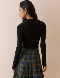 Black Ribbed Button Detail Top