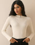 Ivory Ribbed Button Detail Top