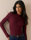 Burgundy Ribbed Button Detail Top