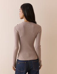 Mauve Button Shoulder Long Sleeve Top