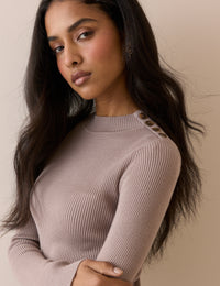 Mauve Button Shoulder Long Sleeve Top