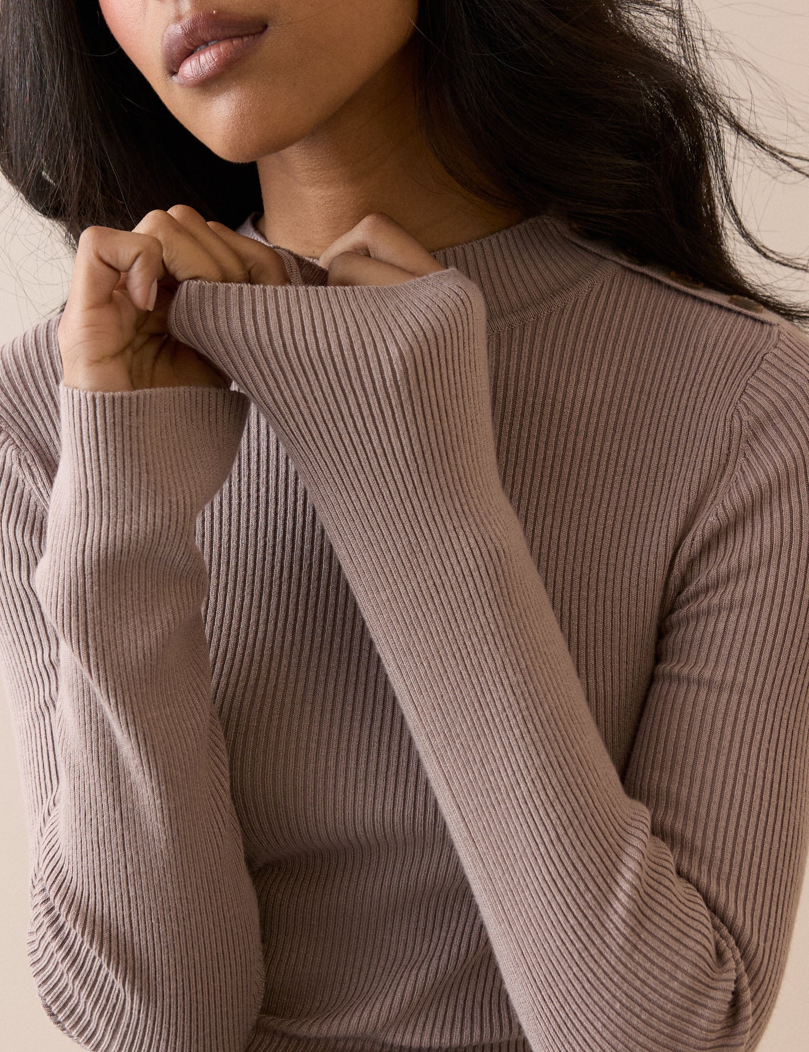 Mauve Button Shoulder Long Sleeve Top