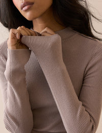 Mauve Button Shoulder Long Sleeve Top