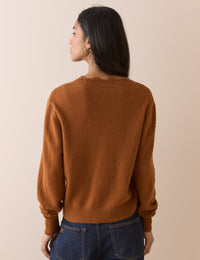 Burnt Orange Wool Blend Crochet Trim Elodie Cardigan
