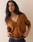Burnt Orange Wool Blend Crochet Trim Elodie Cardigan