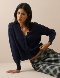 Navy Wool Blend Crochet Trim Elodie Cardigan
