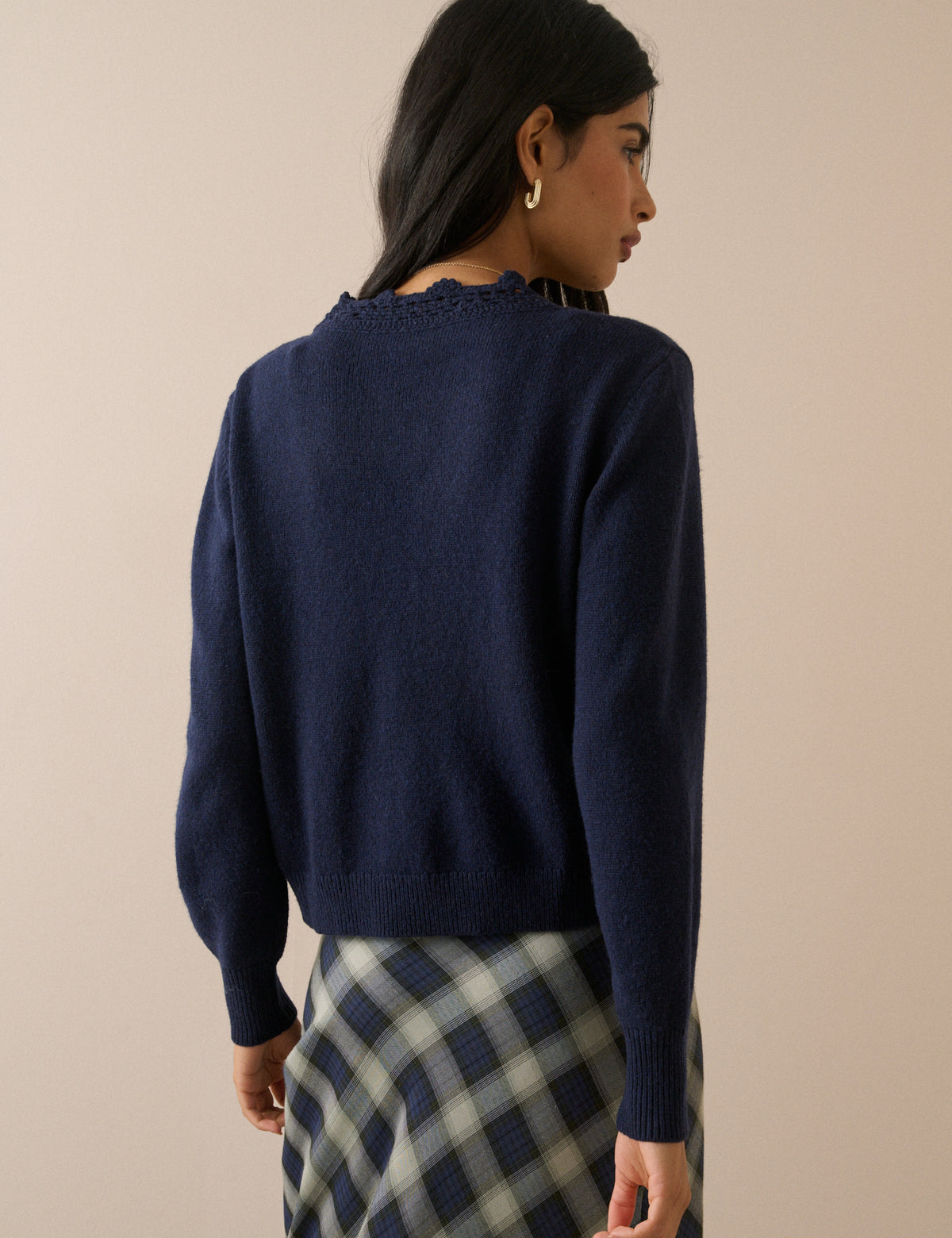 Navy Crochet Trim Wool Blend Elodie Elodie Cardigan