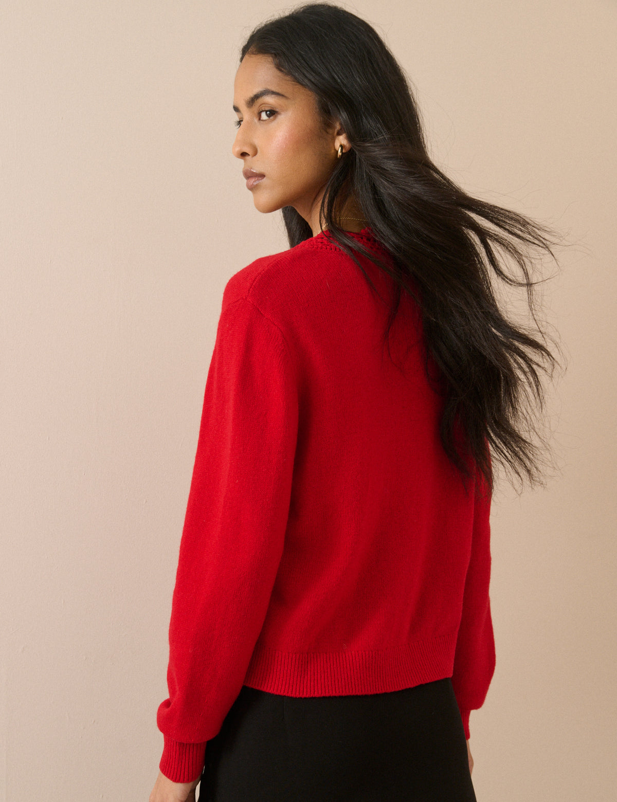 Red Wool Blend Crochet Trim Elodie Cardigan