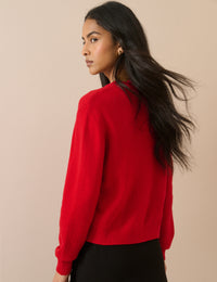 Red Wool Blend Crochet Trim Elodie Cardigan