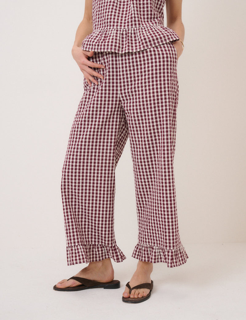 Burgundy Gingham Top & Trousers Set