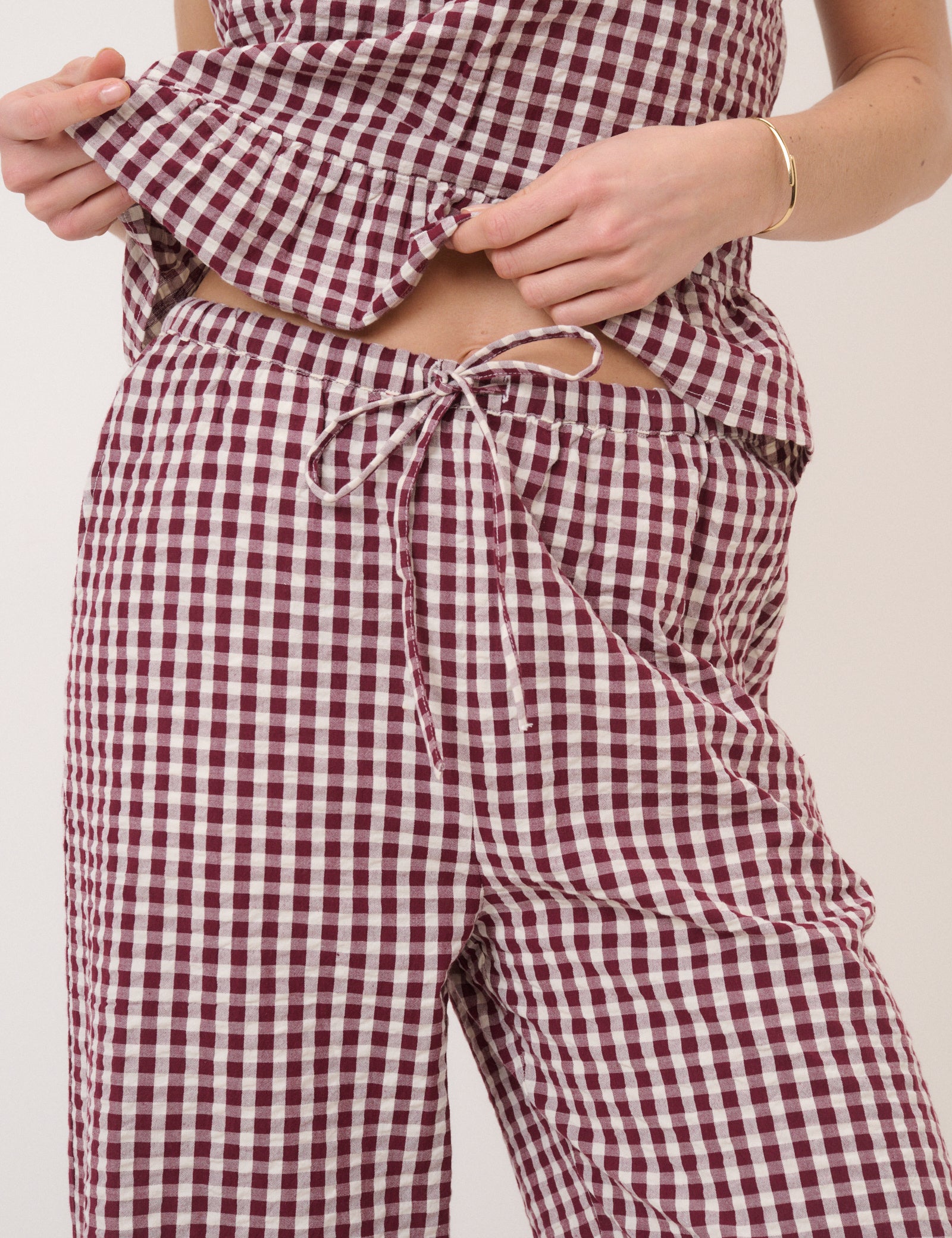 Burgundy Gingham Top & Trousers Set