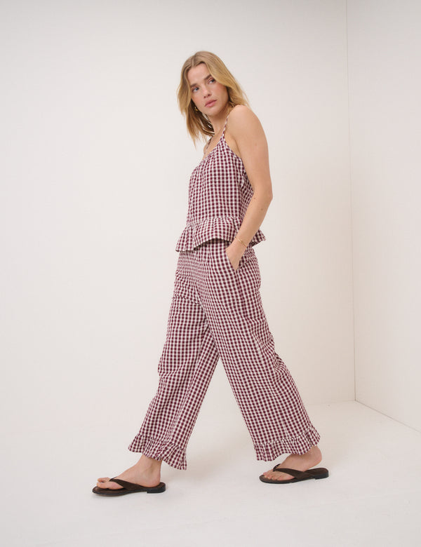 Burgundy Gingham Top & Trouser Set