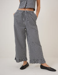 Black Gingham Wide Leg Trousers