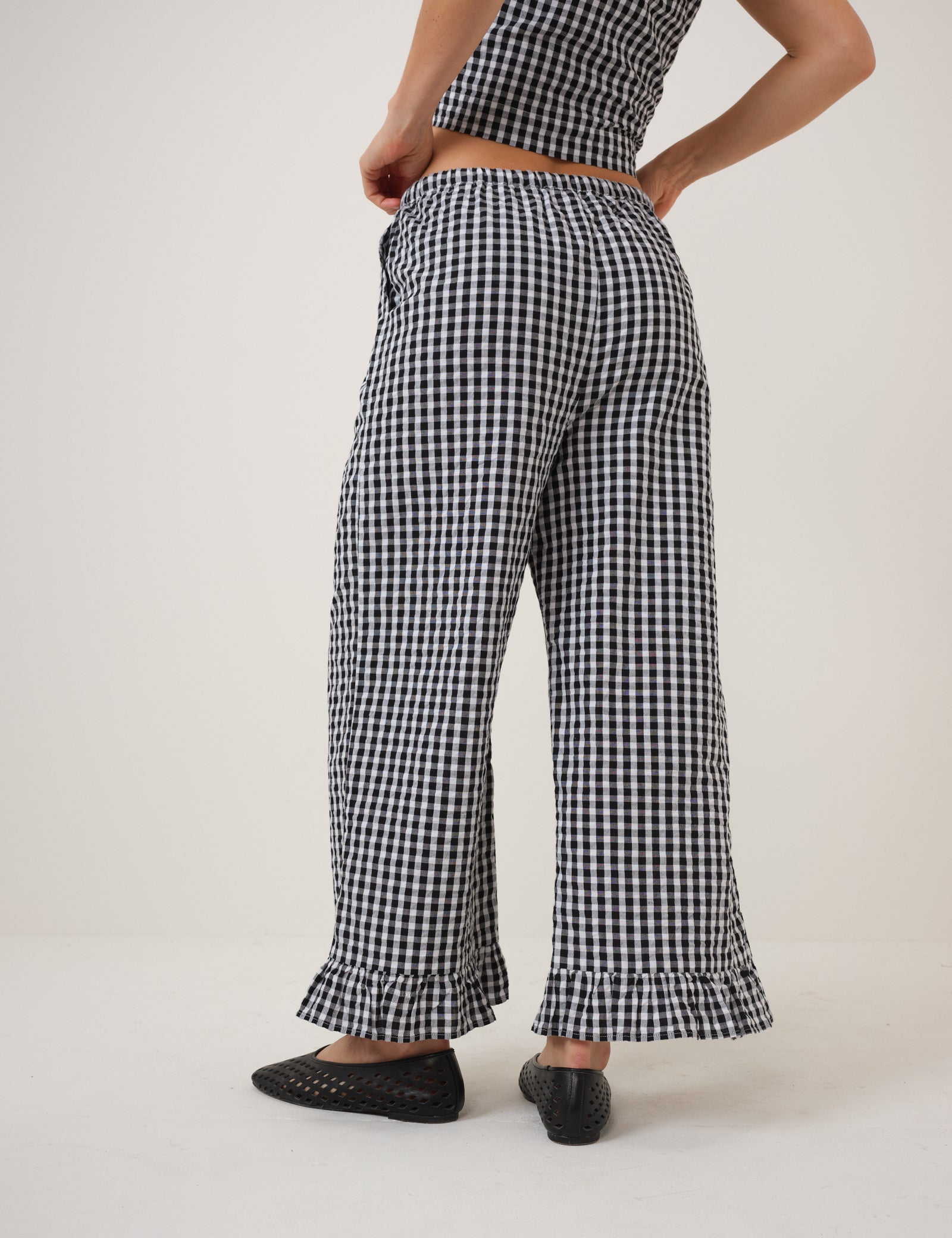 Black Gingham Wide Leg Trousers