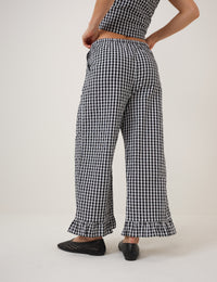 Black Gingham Wide Leg Trousers