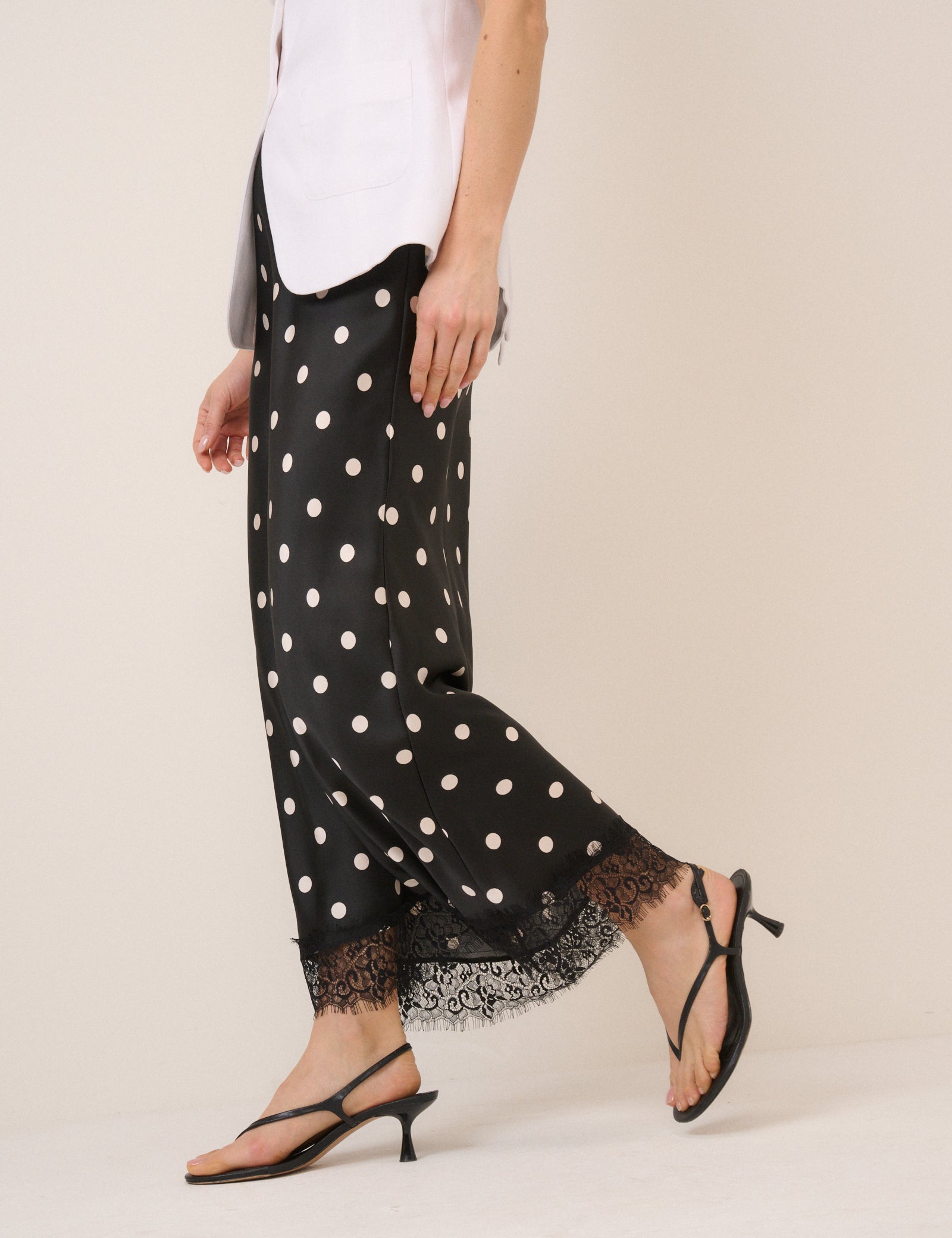 Black Polka Dot Lace Trim Mila Midi Skirt