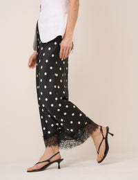 Black Polka Dot Lace Trim Mila Midi Skirt
