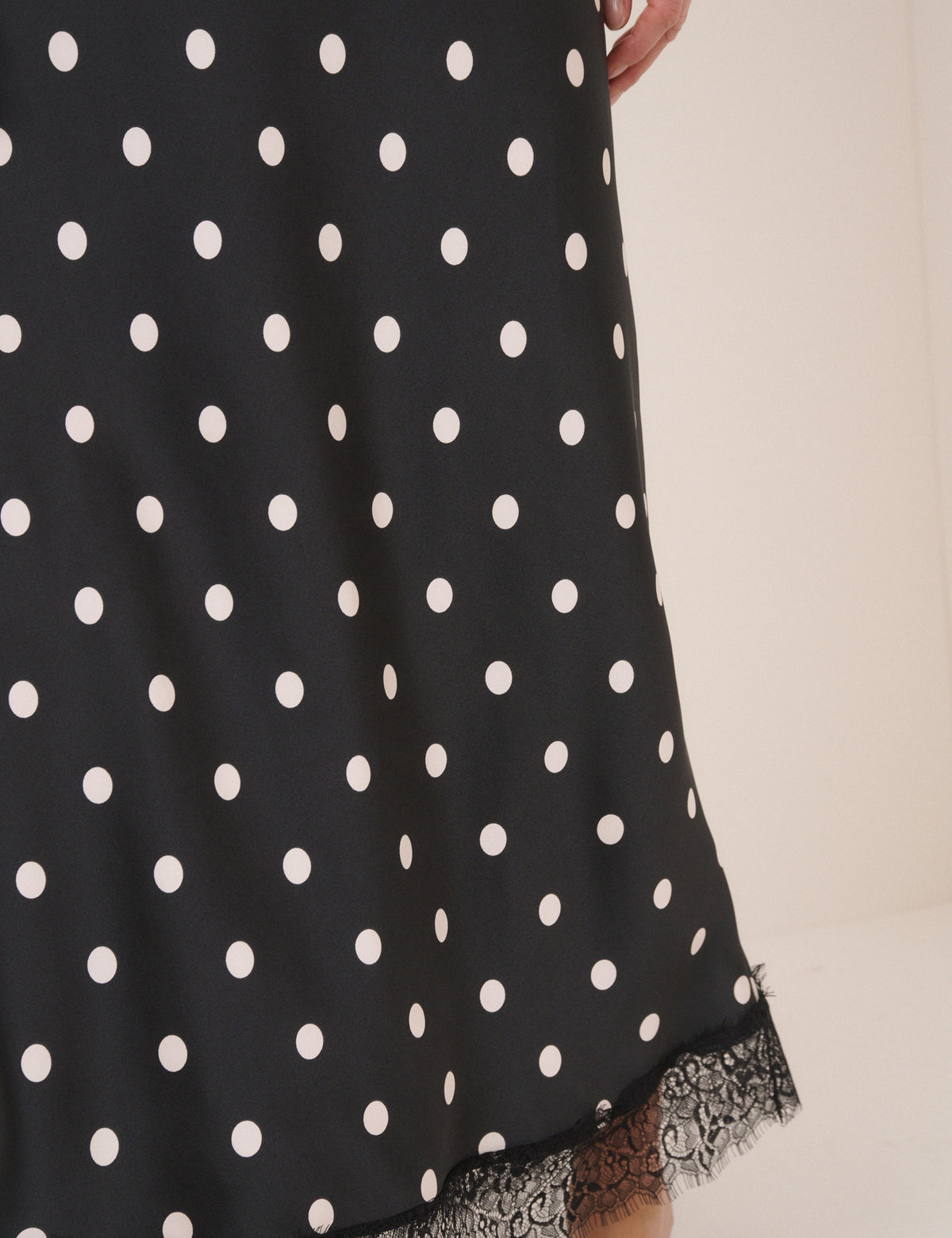 Black Polka Dot Lace Trim Mila Midi Skirt