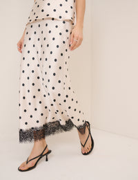 White Polka Dot Satin Mila Midi Skirt