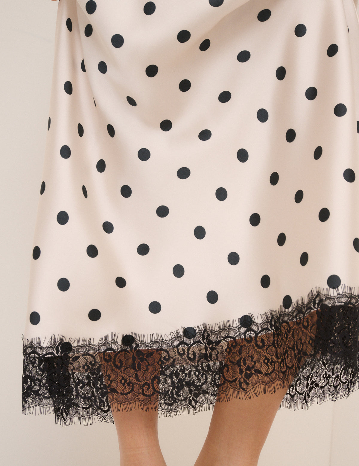 White Polka Dot Satin Mila Midi Skirt