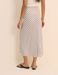White and Blue Stripe Satin Mila Midi Slip Skirt