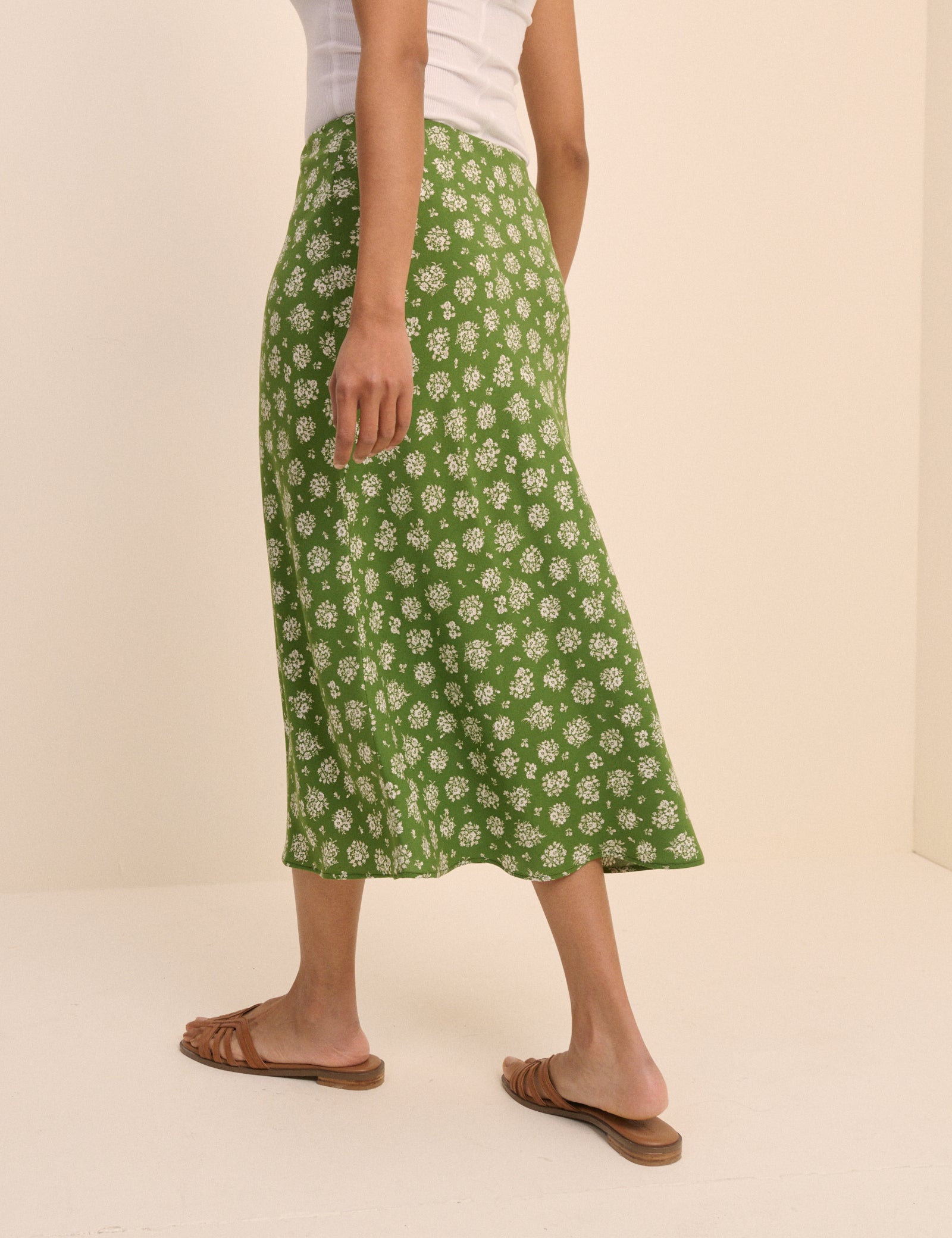 Green Floral Mila Midi Slip Skirt