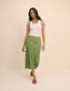 Green Floral Satin Mila Midi Slip Skirt