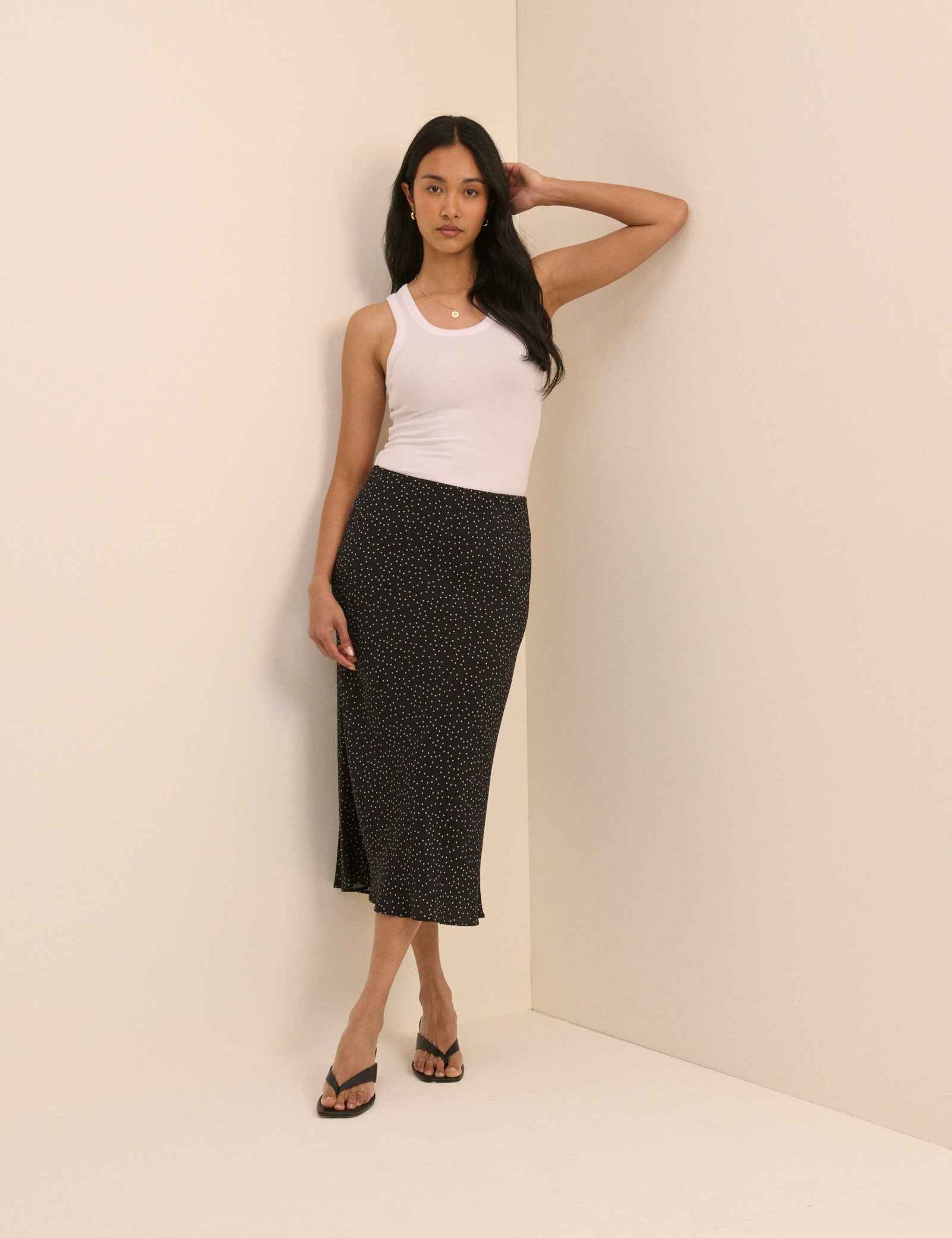 Black Polka Dot Mila Midi Skirt