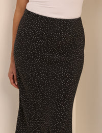 Black Polka Dot Satin Mila Midi Skirt