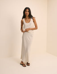 Cream Mila Midi Slip Skirt