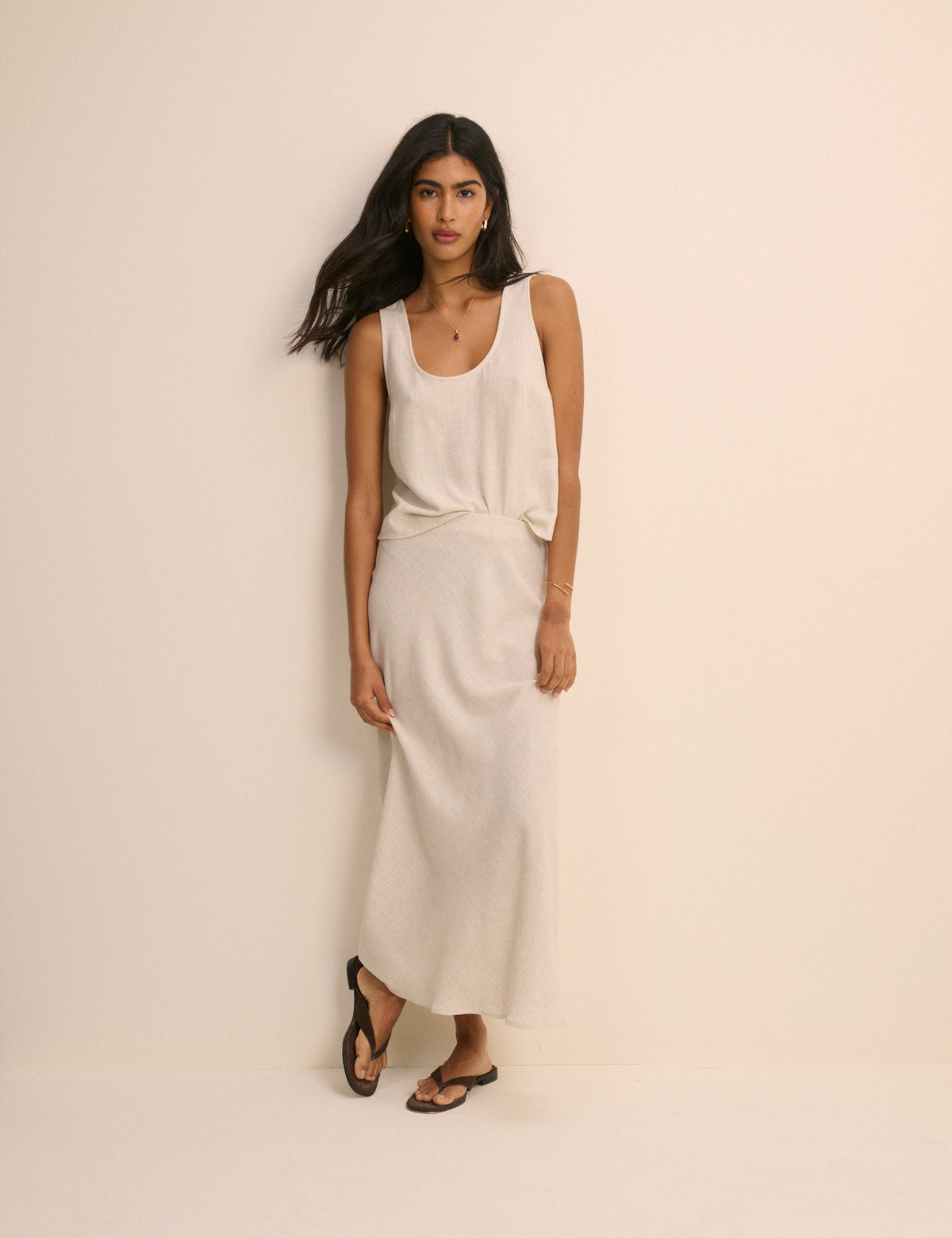 Cream Mila Midi Slip Skirt