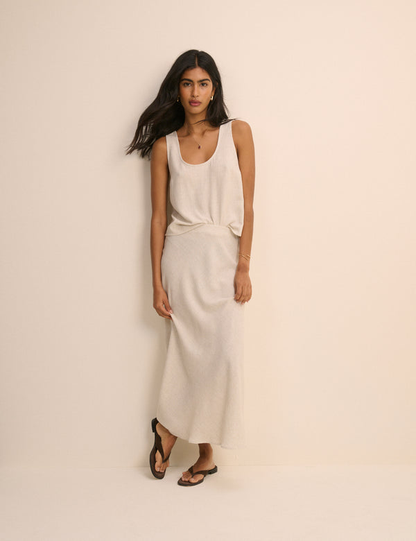 Cream Mila Midi Slip Skirt