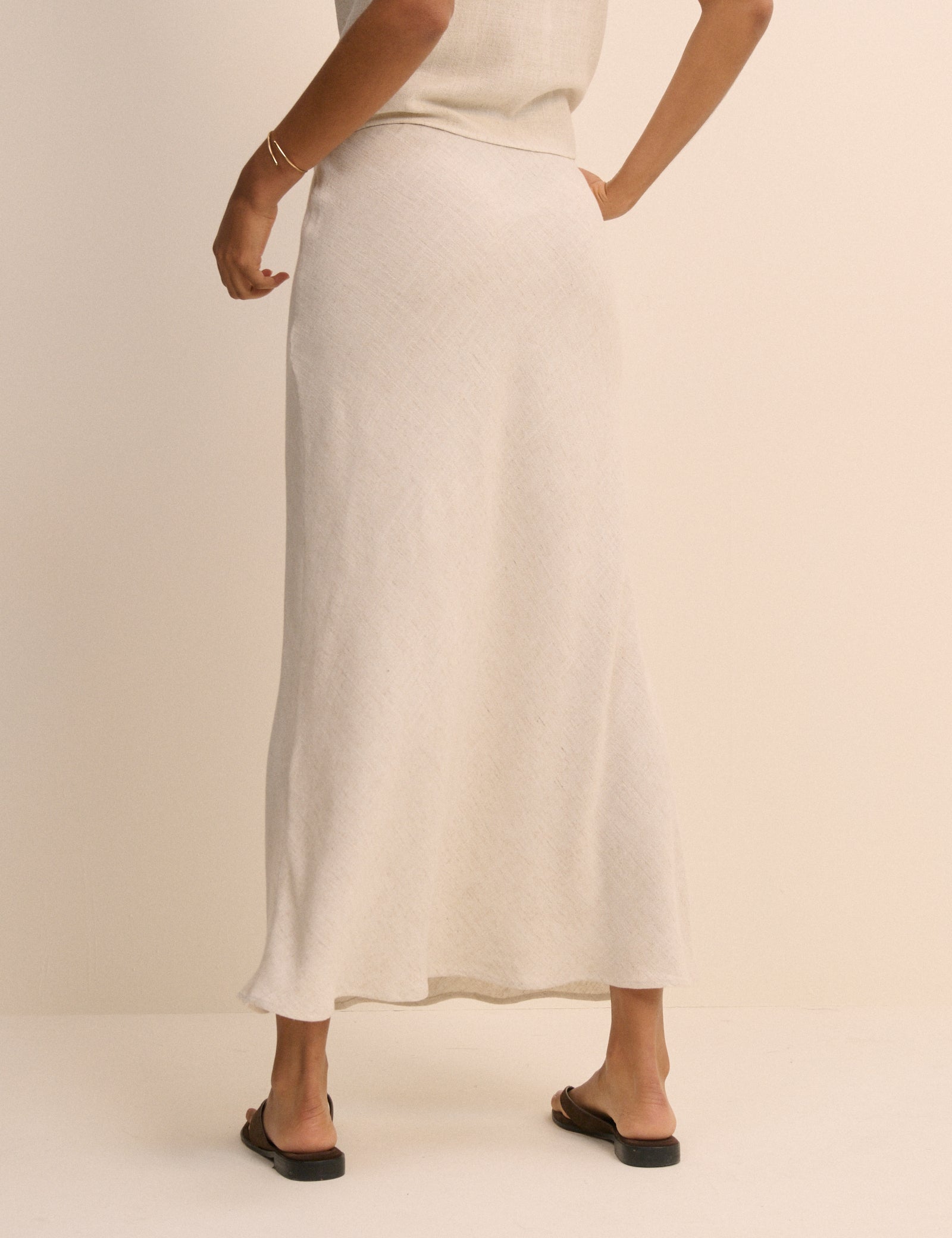 Cream Mila Midi Slip Skirt