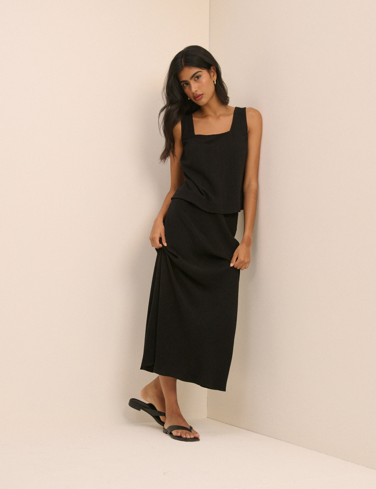 Black Mila Midi Slip Skirt