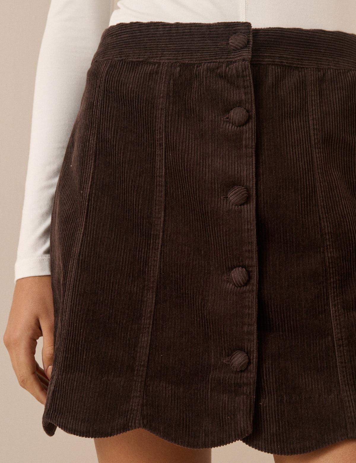 Brown Cord Scallop Trim Mini Skirt