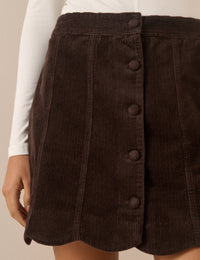 Brown Cord Scallop Trim Mini Skirt