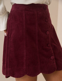 Burgundy Cord Scallop Trim Mini Skirt