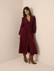 Burgundy Cord Shirred Waist Riley Midi Dress