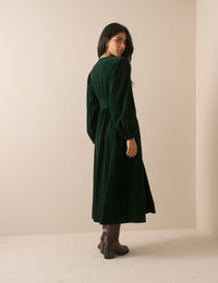 Green Cord Shirred Riley Midi Dress
